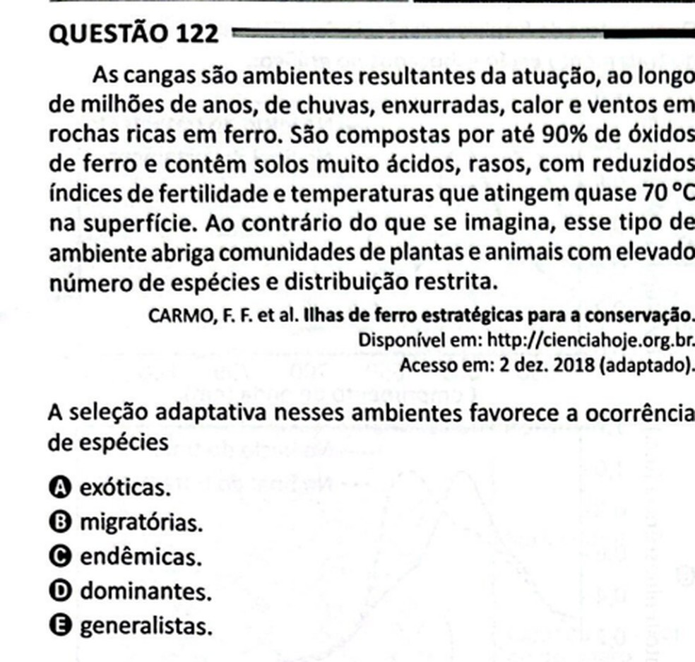 Questão sobre espécies - Enem 2025 — Foto: Reprodução
