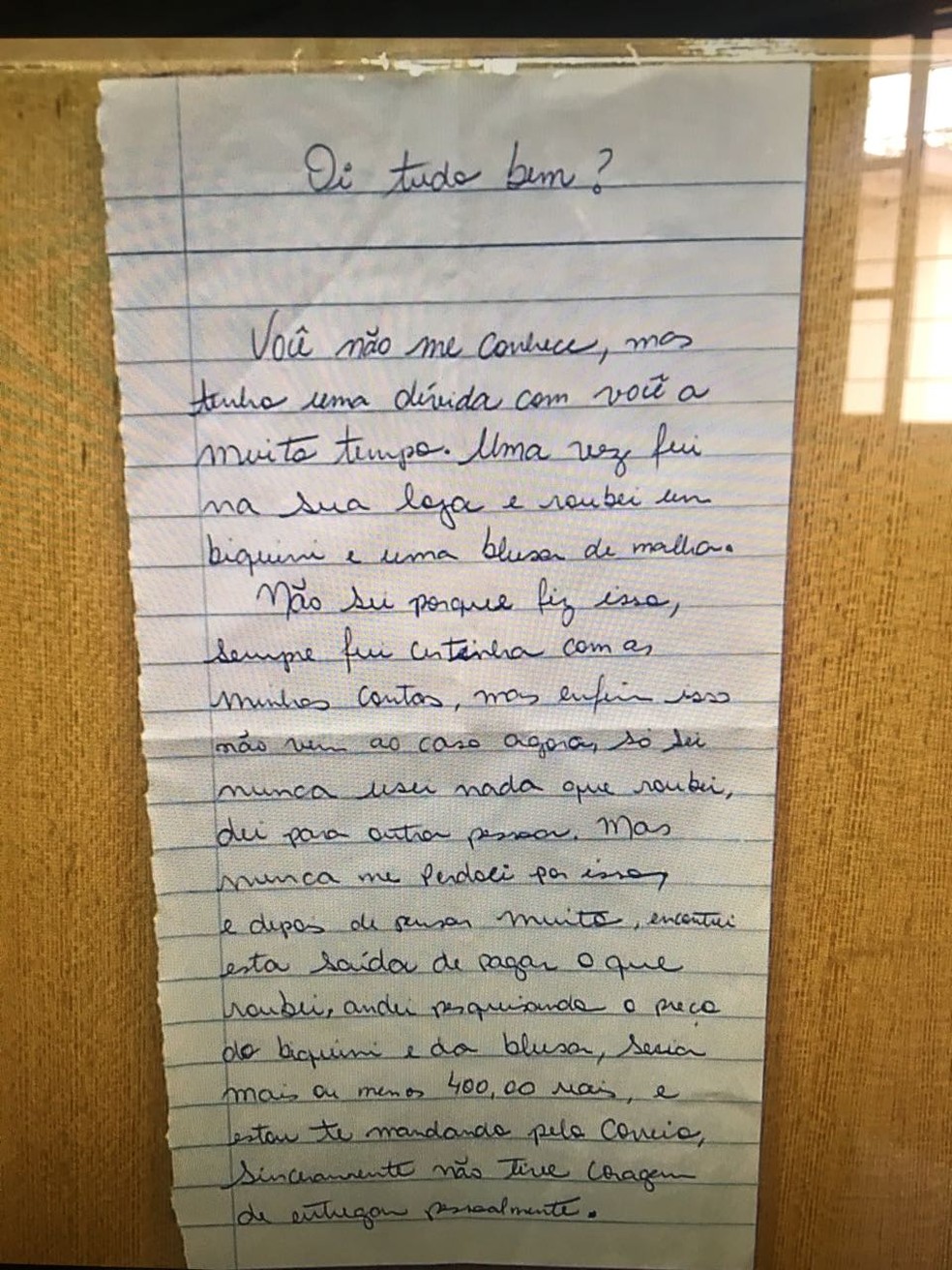 Em carta anônima, mulher pede perdão por furto e devolve R$ 400 a  comerciante em MS | G1