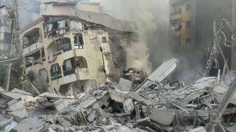 Israel bombardeou Dahiyeh, um reduto do Hezbollah — Foto: Reprodução/TV Globo