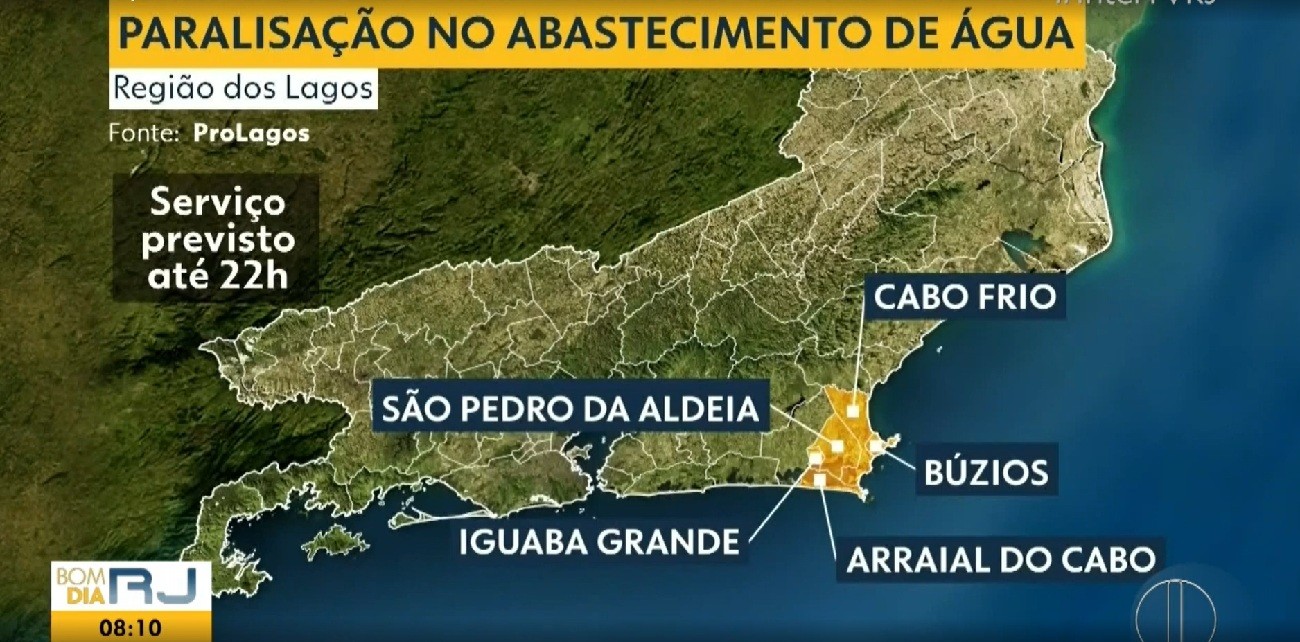 Cinco cidades da Região dos Lagos têm fornecimento de água interrompido nesta quarta-feira