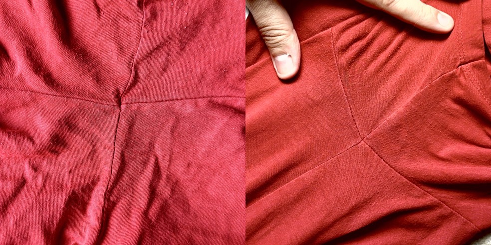 Antes e depois: sabão em pó não removeu muito as manchas — Foto: Henrique Martin/g1