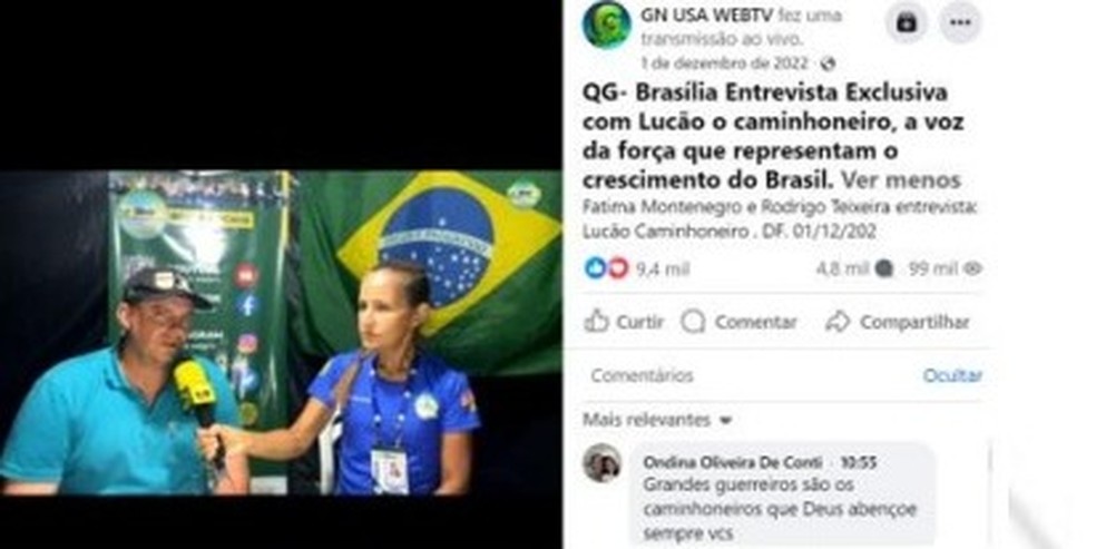 Entrevista dada pelo caminhoneiro em dezembro de 2022 para um perfil do Facebook. — Foto: Reprodução
