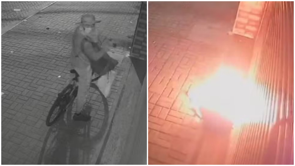 Suspeito foi filmado atacando loja de artigos de umbanda com coquetel molotov, no Centro de Fortaleza — Foto: Reprodução