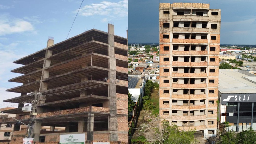 Prédio da Avenida Rio Madeira (em frente ao Pvh Shooping) à esquerda e Condomínio Porto Real (Av. Rio Madeira, Bairro Agenor de Carvalho)  à direita — Foto: Reprodução/Harrisson Lucas