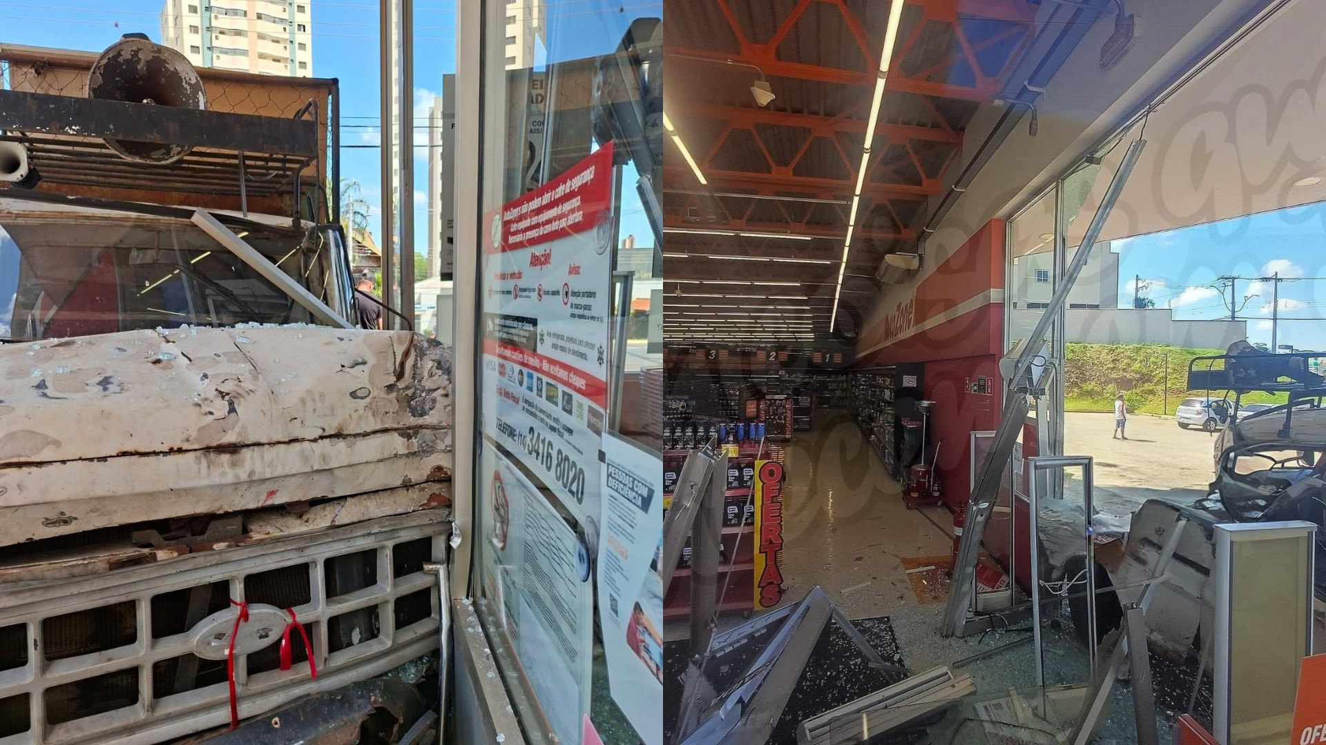 Caminhão desgovernado bate em três carros e invade loja em Jaú