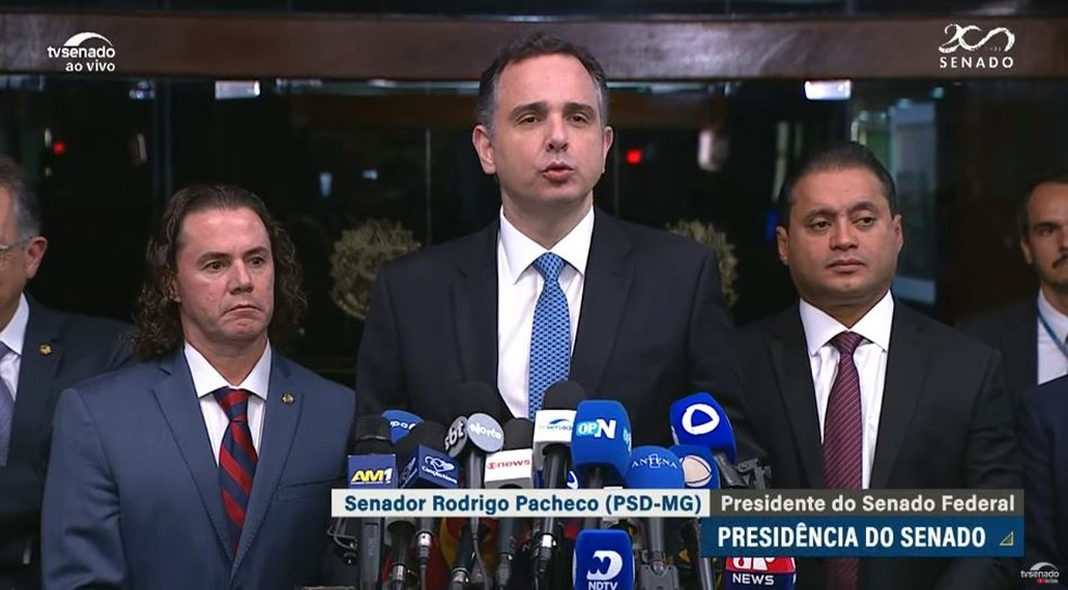 Rodrigo Pacheco em entrevista no Congresso Nacional — Foto: TV Senado/Reprodução