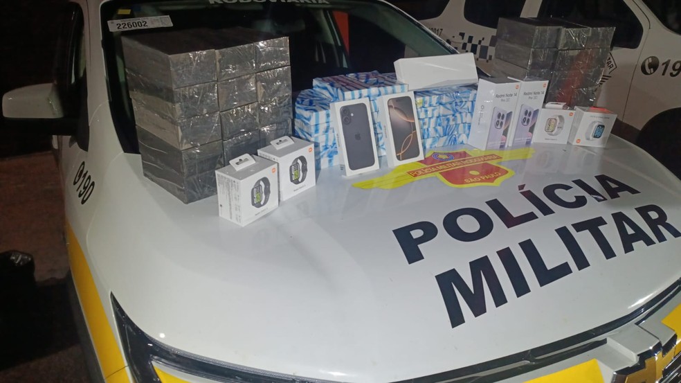 Operação apreendeu 98 itens sem documentação fiscal, em Presidente Venceslau (SP) — Foto: Polícia Rodoviária