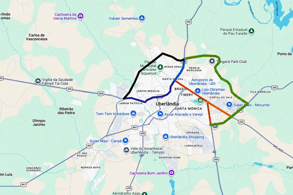 Restrição caminhões BR-050 Uberlândia — Foto: Google Maps/Reprodução