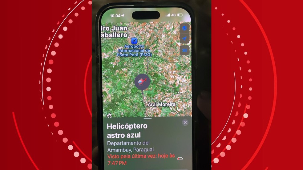 Rastreador da aeronave mostrou que ela passou pelo Paraguai. — Foto: PM-PR
