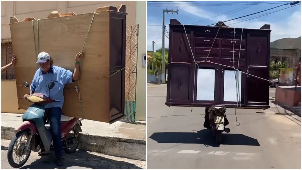 Antônio chamou atenção do ator de Hollywood por conseguir levar móvel grande no veículo pequeno. — Foto: Instagram/ Reprodução