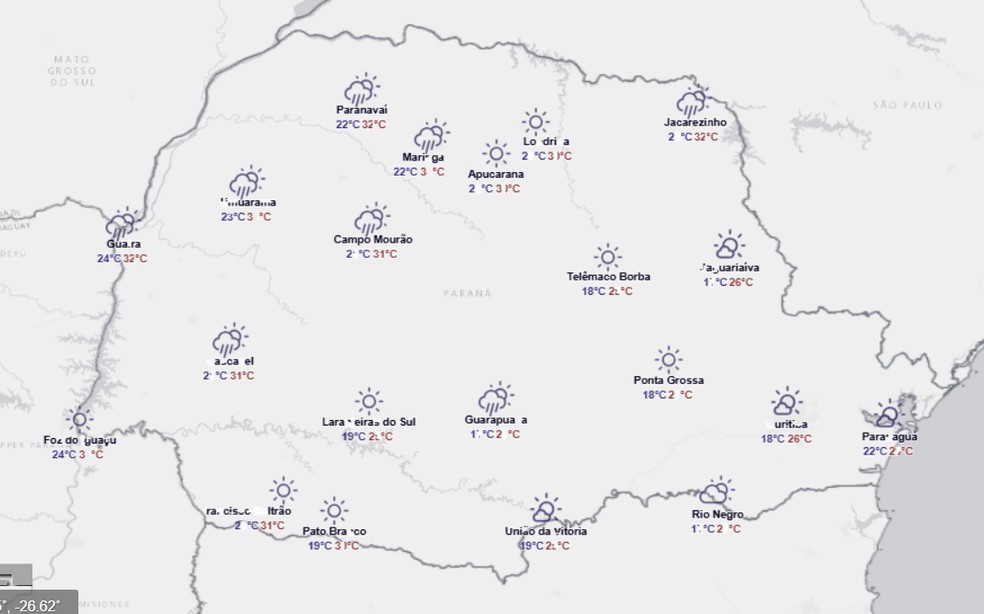 Previsão para terça-feira (27) — Foto: Simepar