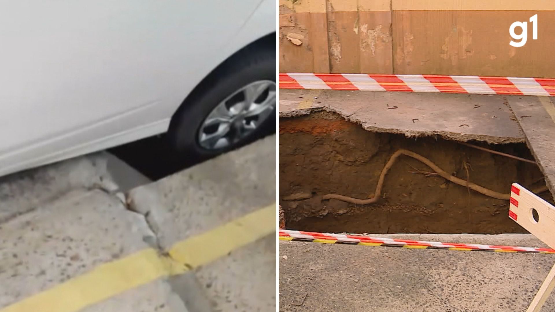 FOTO: Cratera se abre em garagem de condomínio de Porto Alegre e 'engole' roda de carro