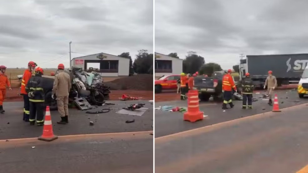 Caminhonete e carreta bateram de frente na BR-163 — Foto: Portal Fica Dica SGO