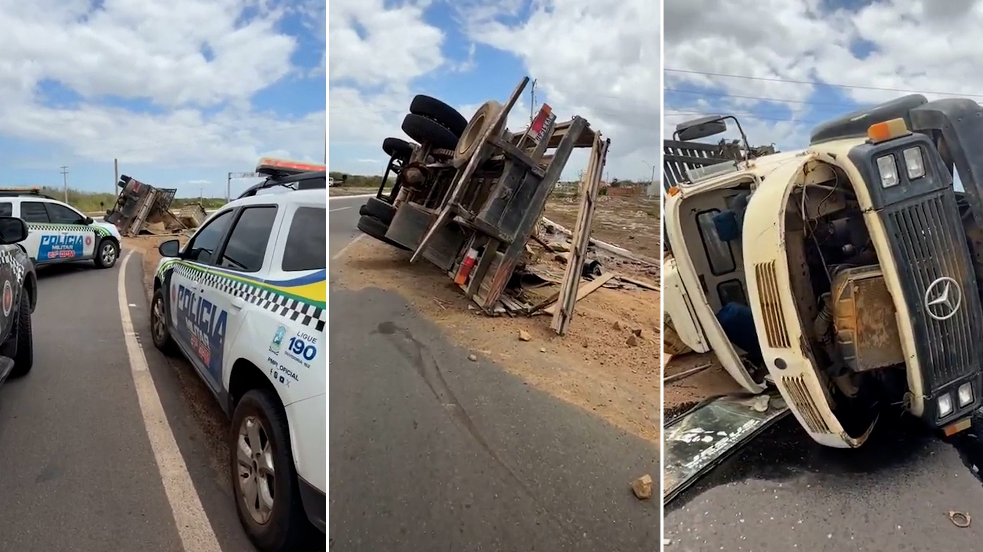 Caminhão tomba após motorista perder o controle da direção na BR-343, litoral do Piauí