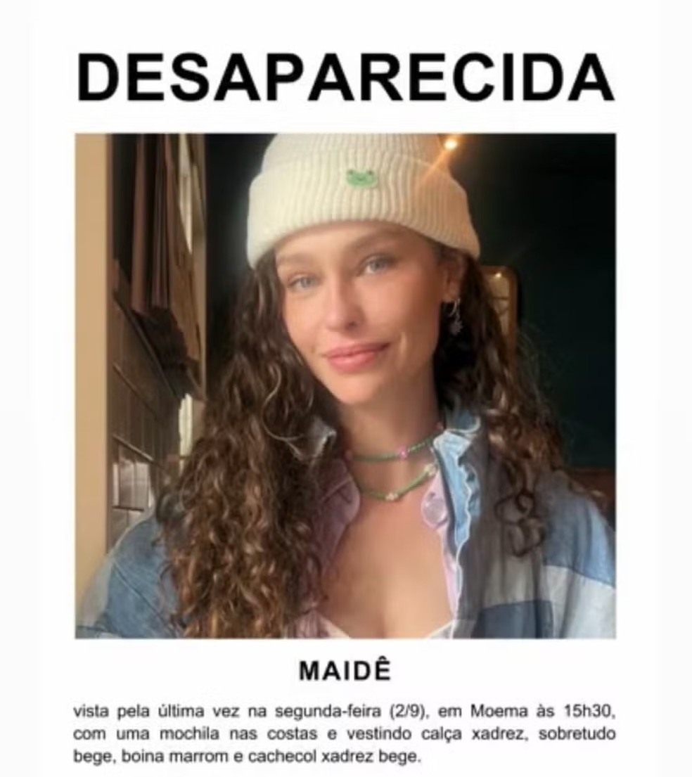 Cartaz divulgado por amigos de Maid Mahl nas redes sociais com telefones para quem tiver informaes sobre ela ligar — Foto: Reproduo/Redes sociais