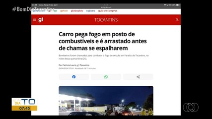 g1 Tocantins: carro pega fogo em posto de combustíveis e é arrastado para fora
