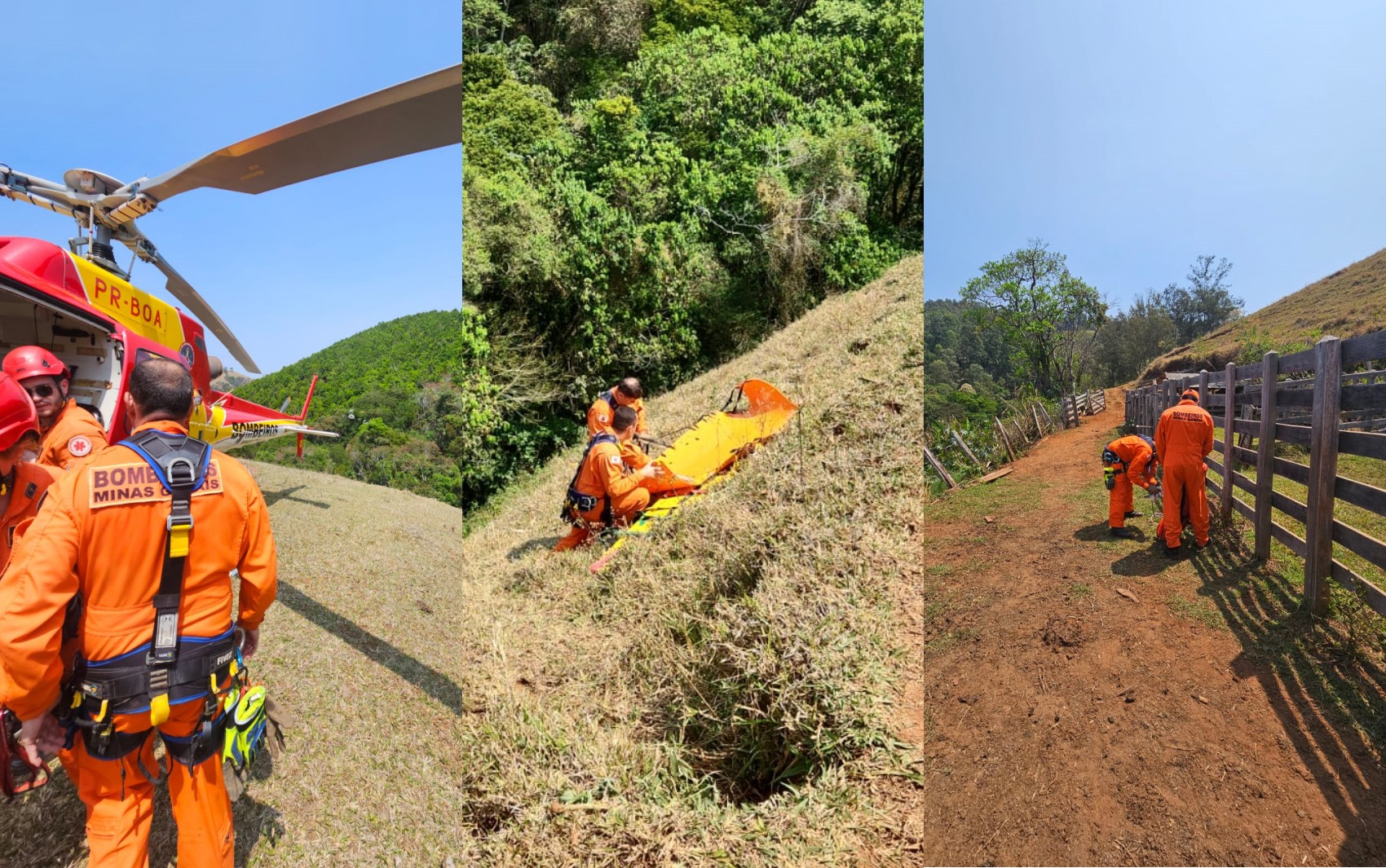 Trabalhador rural é resgatado por helicóptero em área de difícil acesso após ataque de bovino, no Sul de Minas