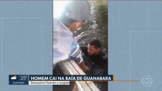 Motociclista cai da Linha Vermelha na Baía de Guanabara, e barqueiros o resgatam; vídeo - Programa: RJ1 