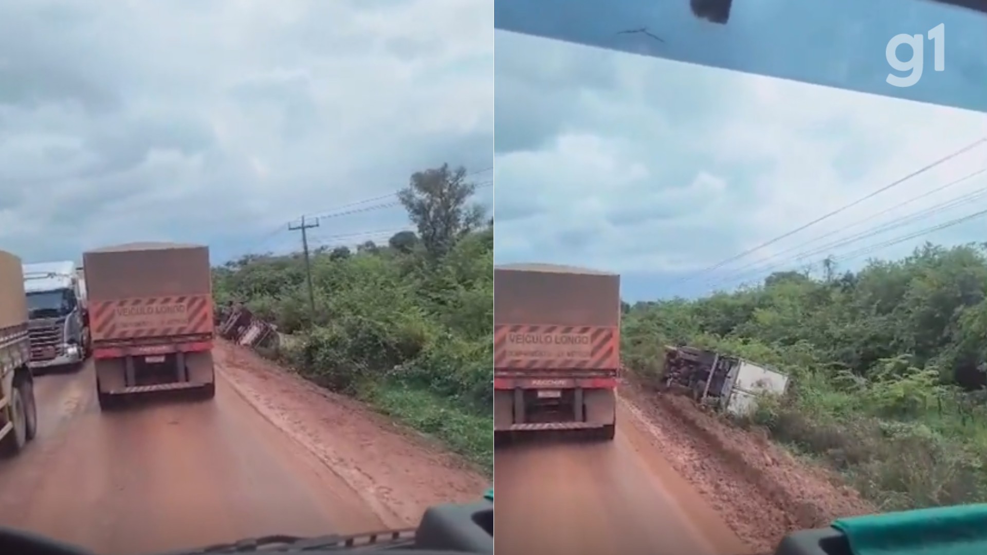 Five trucks overturn on construction site on BR-135 after rain