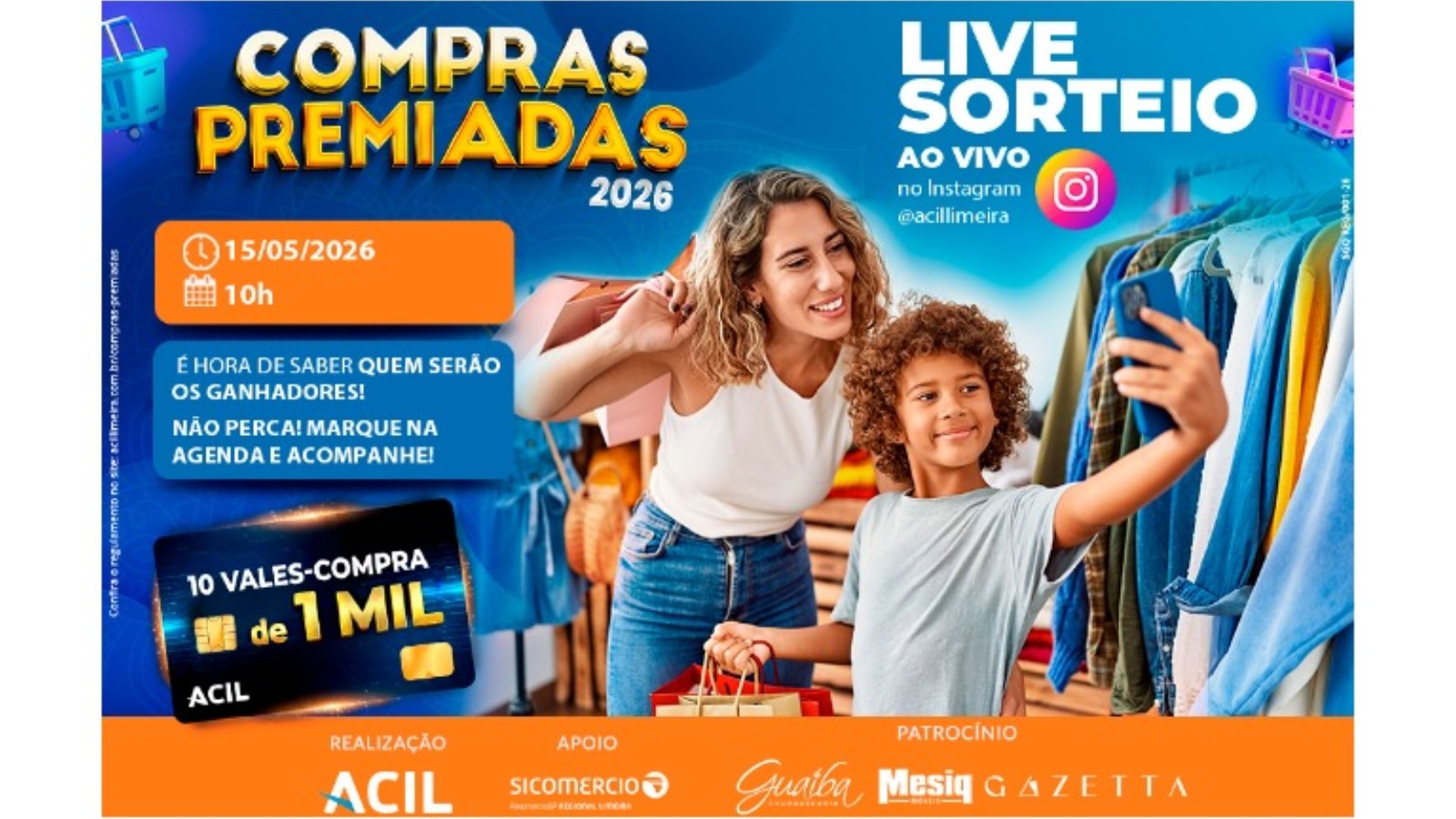 Sorteio da campanha Compras Premiadas de Dia das Mães da ACIL acontece nesta sexta-feira
