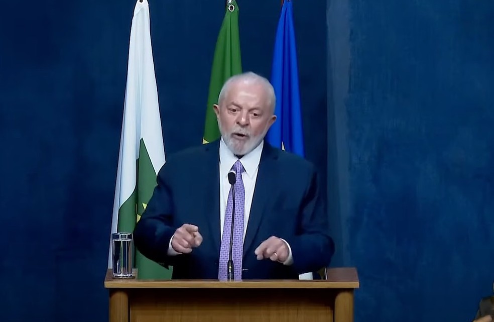 O presidente Lula durante discurso — Foto: Reprodução/CanalGov