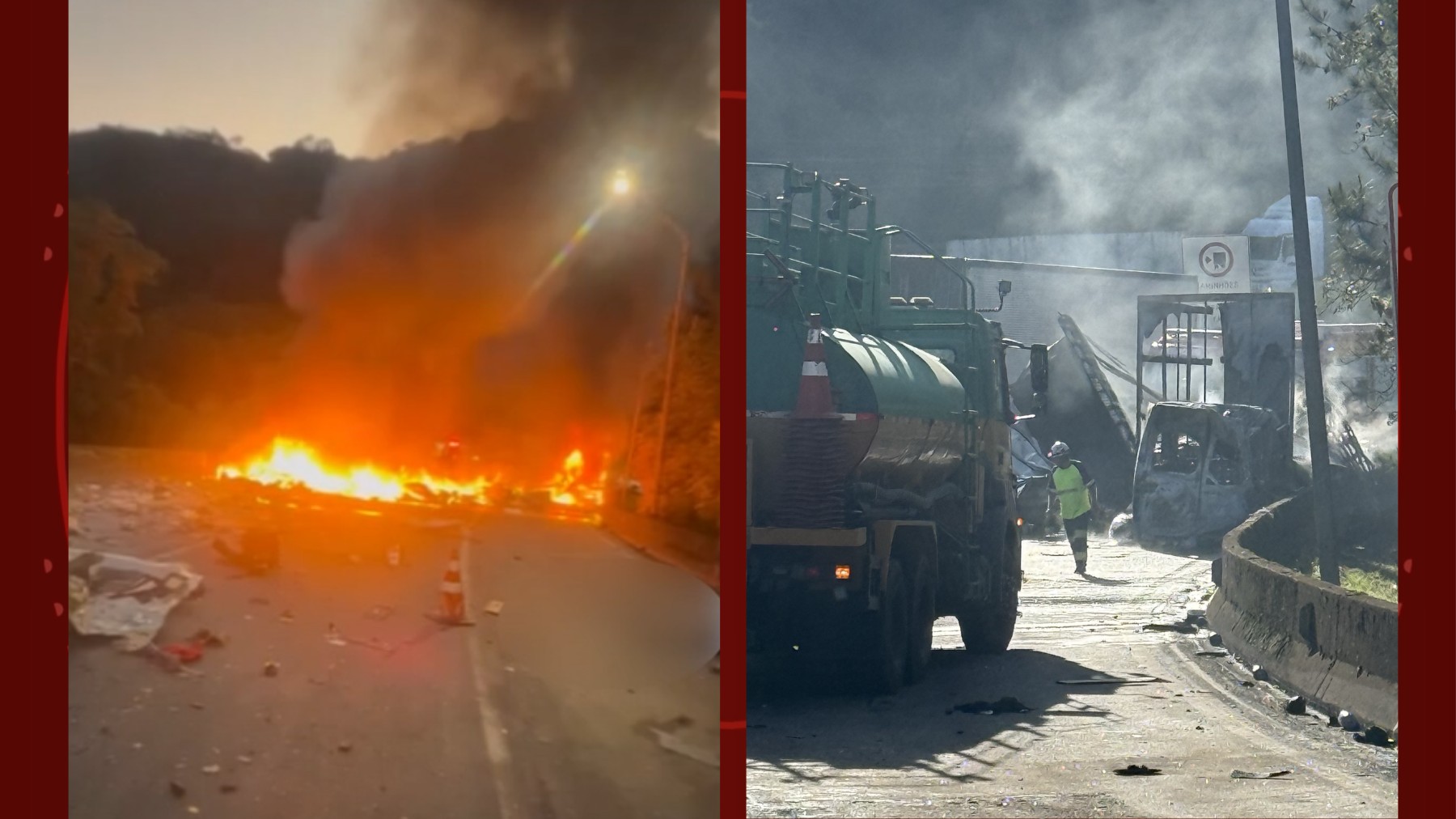 Engavetamento entre carretas e van provoca morte, deixa feridos e interdita BR-376, entre o Paraná e Santa Catarina