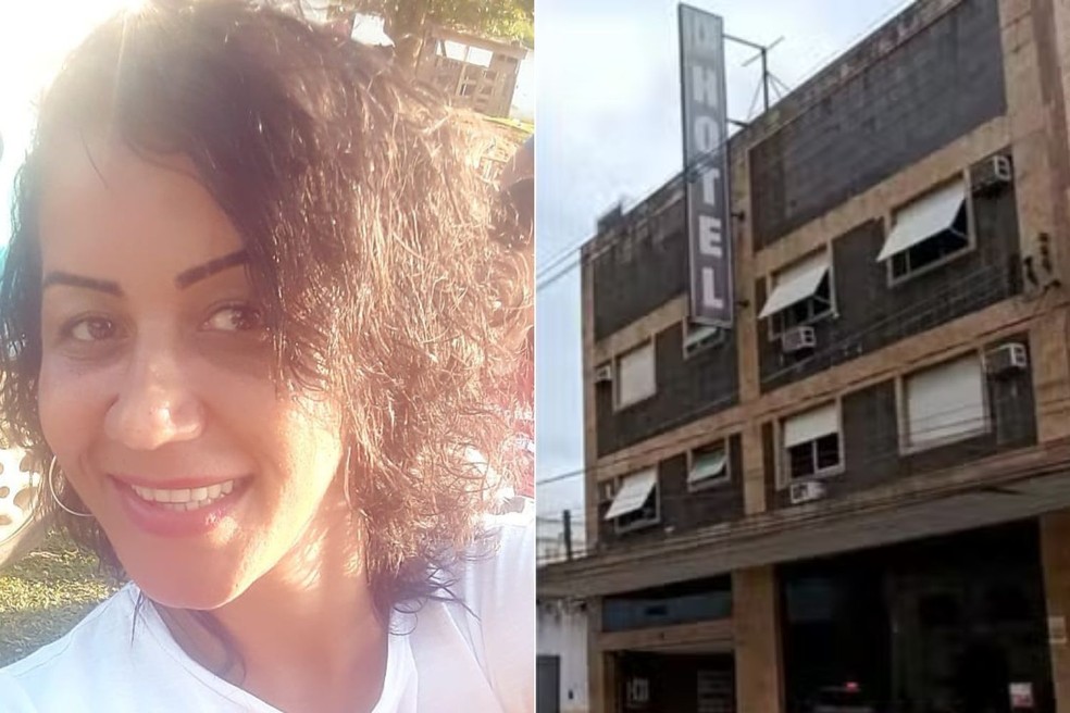 Raquel da Costa Souza, de 41 anos, foi encontrada morta em hotel no Centro de Santos (SP) — Foto: Redes sociais e Abner Reis/TV Tribuna