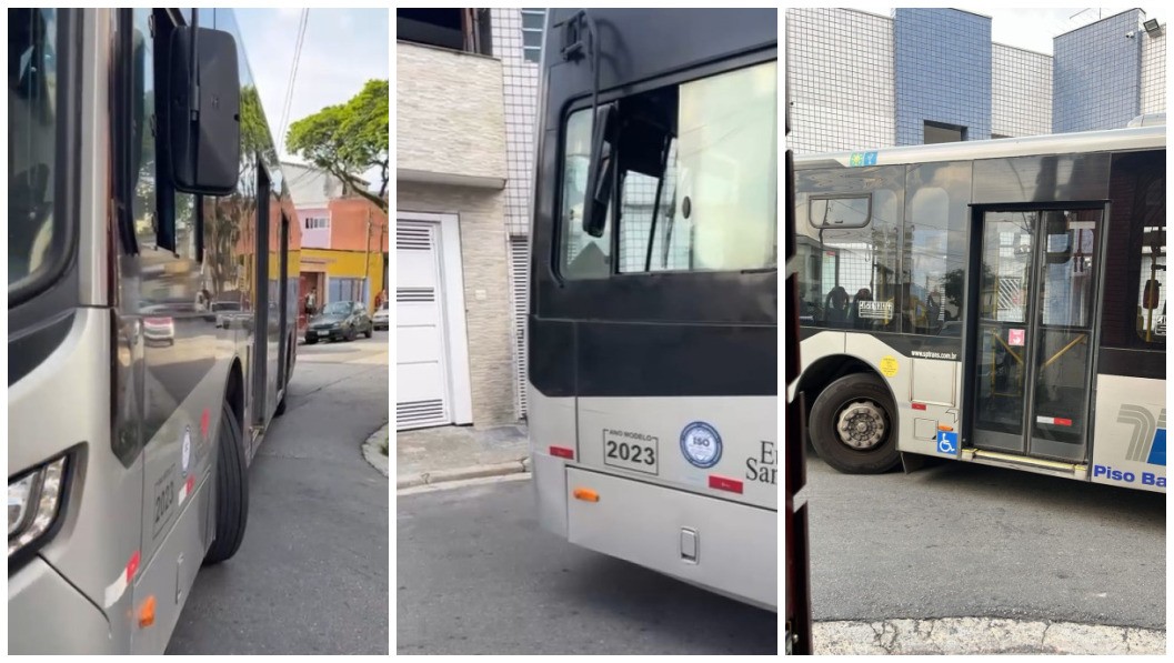 VÍDEO: ônibus fica 'preso' por mais de 1 hora em rua estreita da Zona Norte após carro estacionar em local proibido