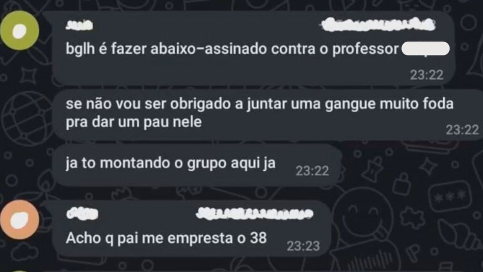 Alunos citam agressão e uso de arma contra professor. — Foto: reprodução