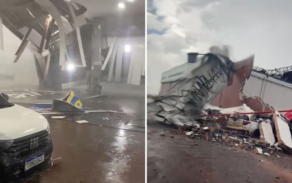 Cobertura de posto desaba durante temporal em Rio Verde — Foto: Arquivo pessoal/Tiago Neto