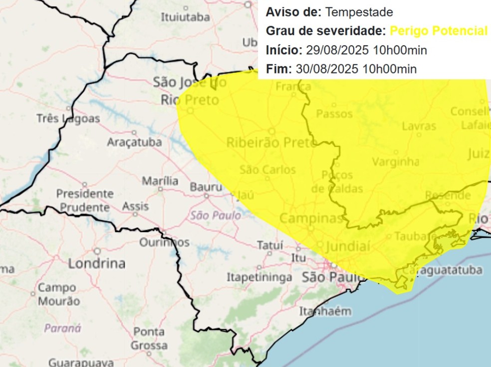 Alerta de tempestade na região de Piracicaba