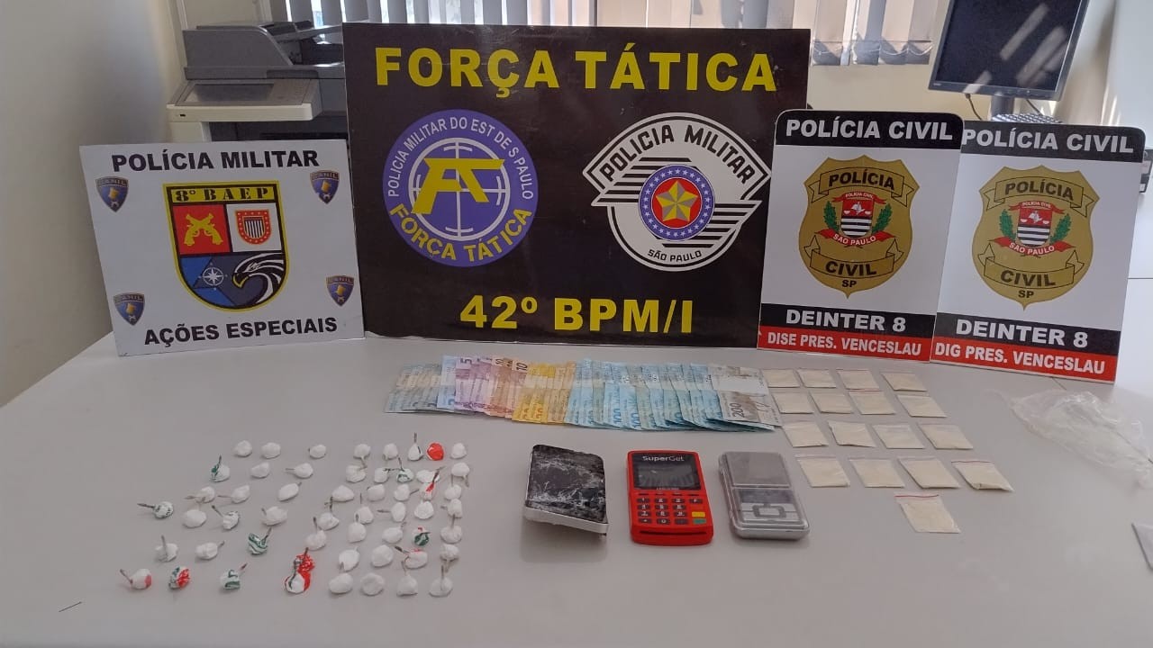 Operação prende homem em flagrante por tráfico de droga e apreende mais de 70 porções de cocaína, em Presidente Venceslau