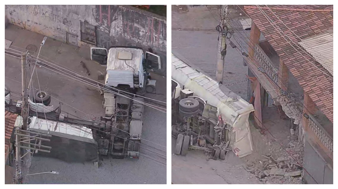 Caminhão perde controle, tomba e destrói casa em Carapicuíba, na Grande SP