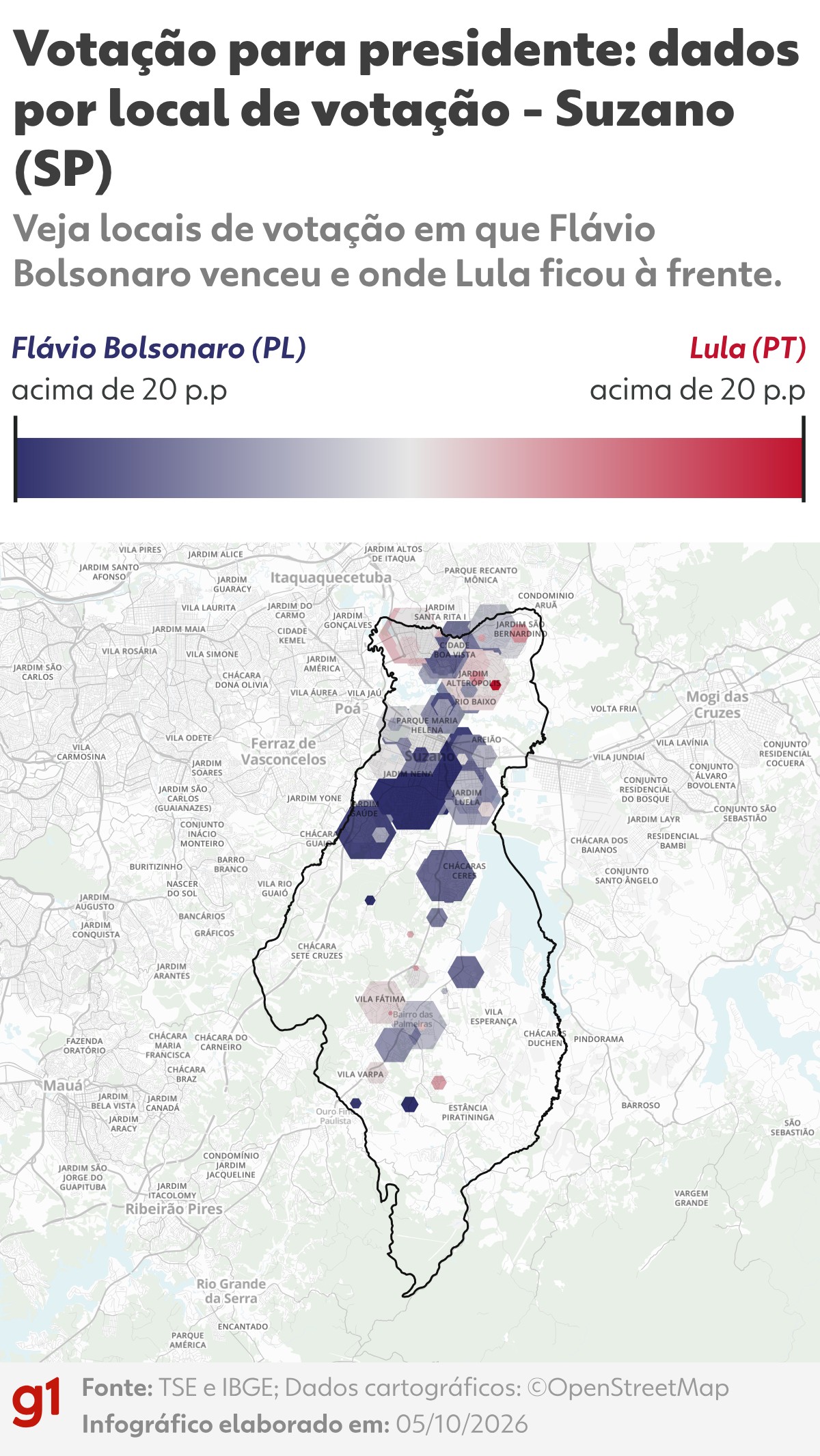 Mapa da votação para presidente em Suzano: veja os resultados por local de votação e zona eleitoral