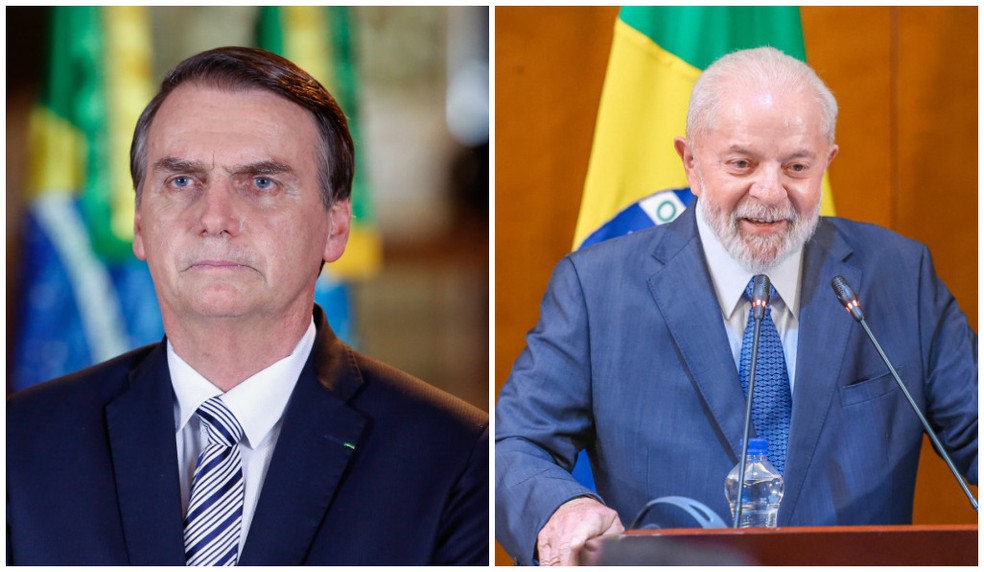 O ex-presidente Jair Bolsonaro (PL) e o atual presidente da República Lula (PT). — Foto: Montagem/g1/Palácio do Planalto