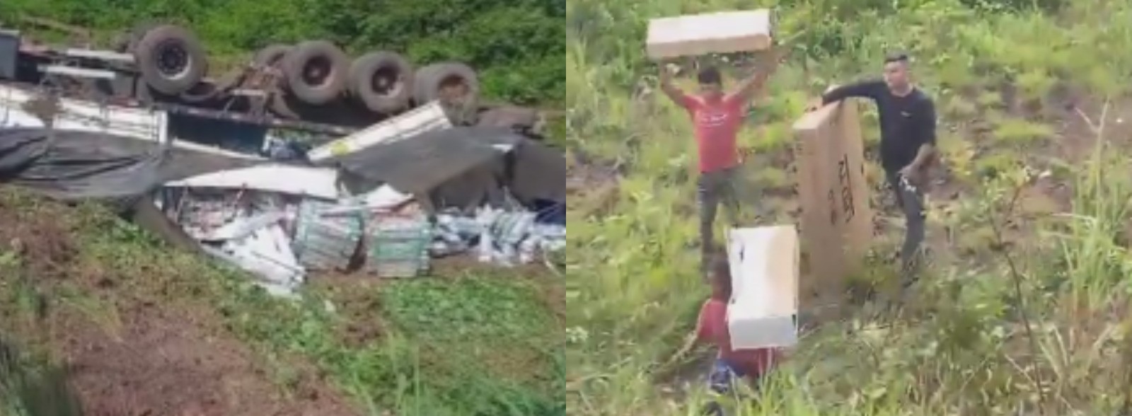 Vídeo mostra pessoas saqueando carga de caminhão tombado após acidente em rodovia no Pará