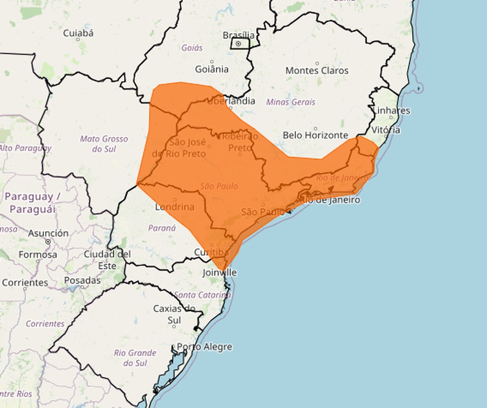 Aviso do Inmet sobre a onda de calor abrange 8 estados. — Foto: Inmet/Reprodução