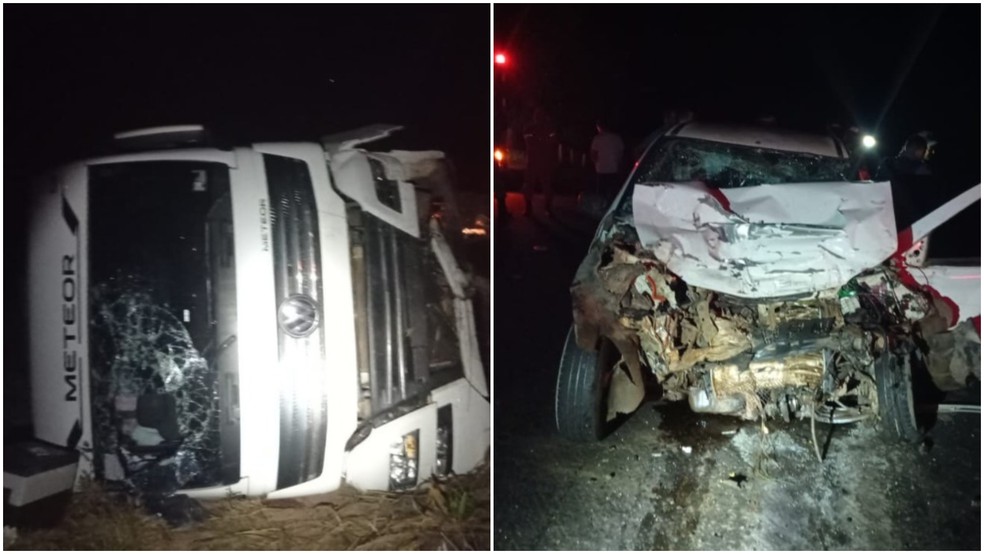 Veículos ficaram parcialmente destruídos após o acidente em Grajaú — Foto: Divulgação/PRF