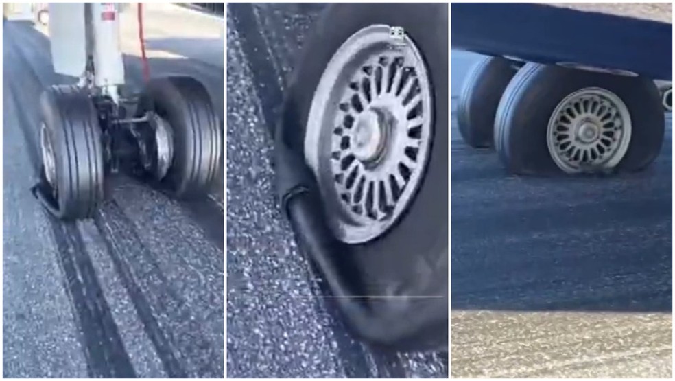 Situação dos pneus após pouso que interditou pista de Aeroporto em Florianópolis — Foto: Floripa Mil Grau/Divulgação