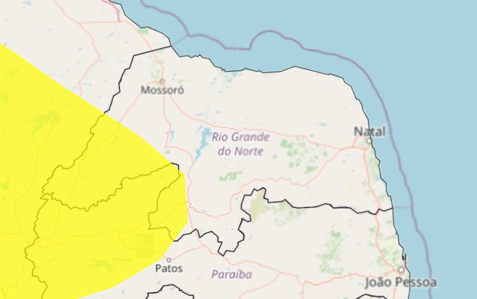 Alerta de tempo seco abrange 50 municípios das regiões Oeste e Central potiguar — Foto: Inmet/Reprodução