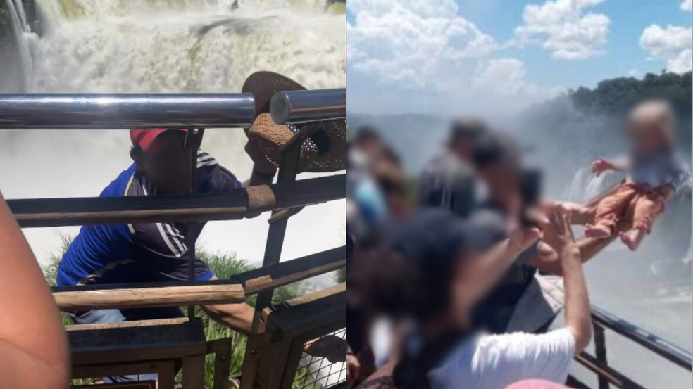 Turistas arriscam vidas nas Cataratas do Iguaçu — Foto: Reprodução/ Rede Sociais