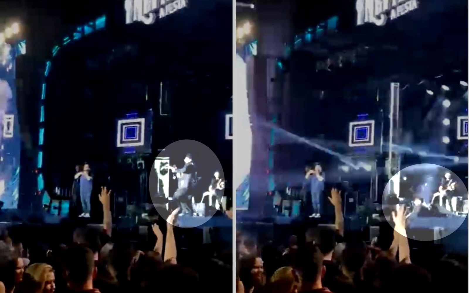 Vídeo mostra momento em que Marrone cai do palco durante show e bate e cabeça