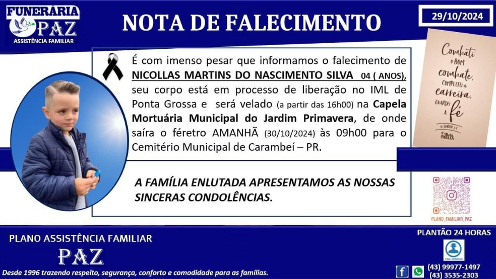 Nota de falecimento — Foto: Divulgação