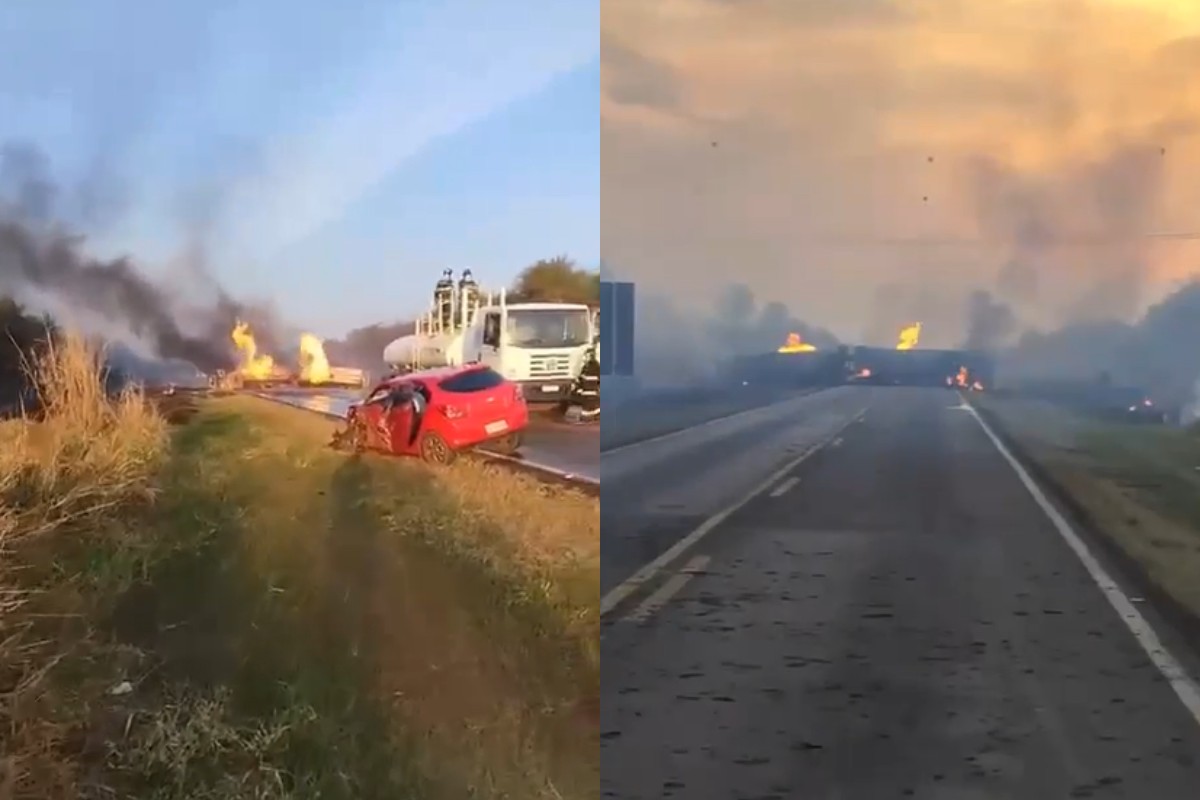 Carreta carregada com combustível pega fogo após batida e mata motorista em Rosana