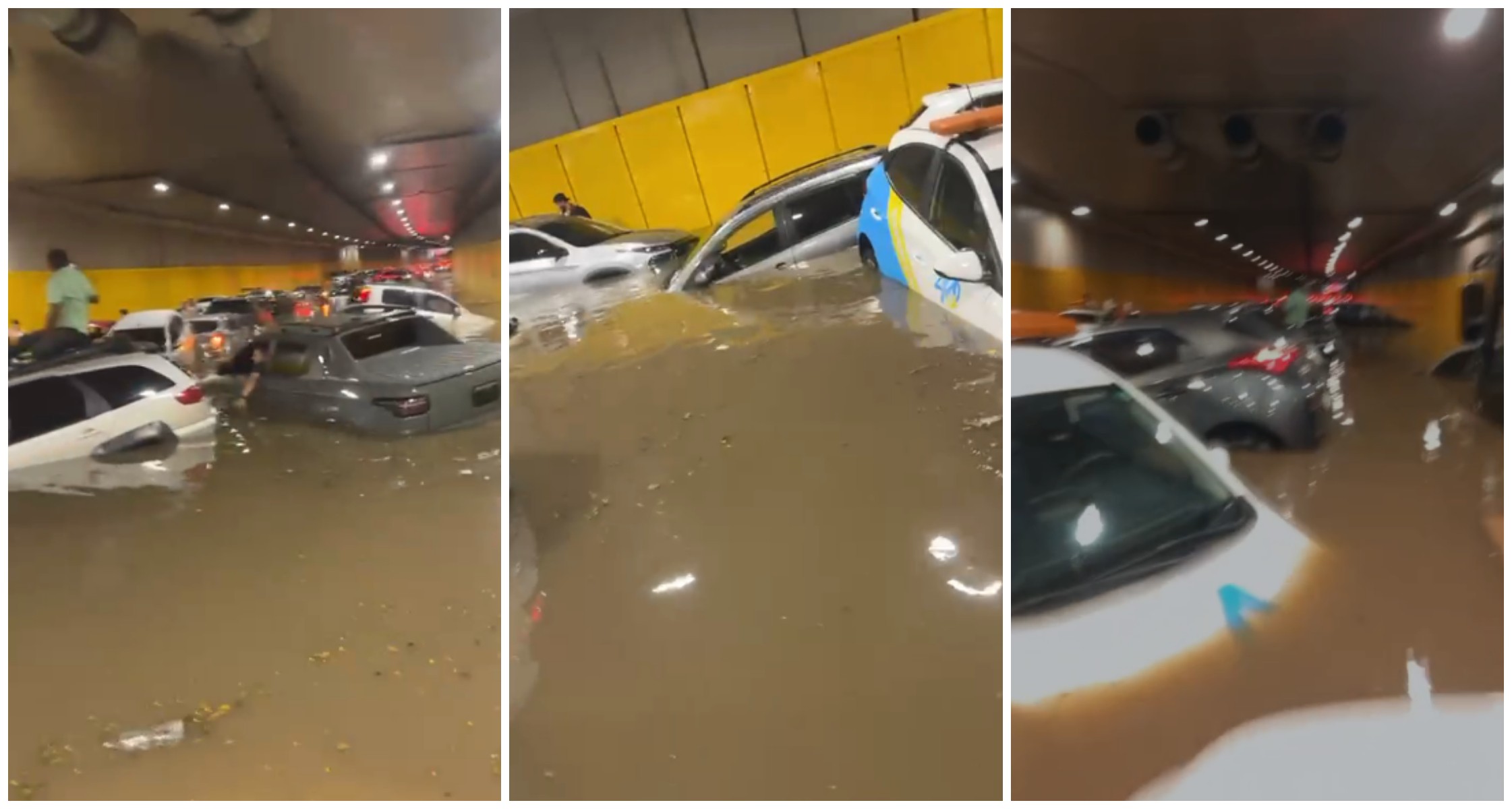 Vídeo: Carros e ônibus boiam no túnel do Anhangabaú