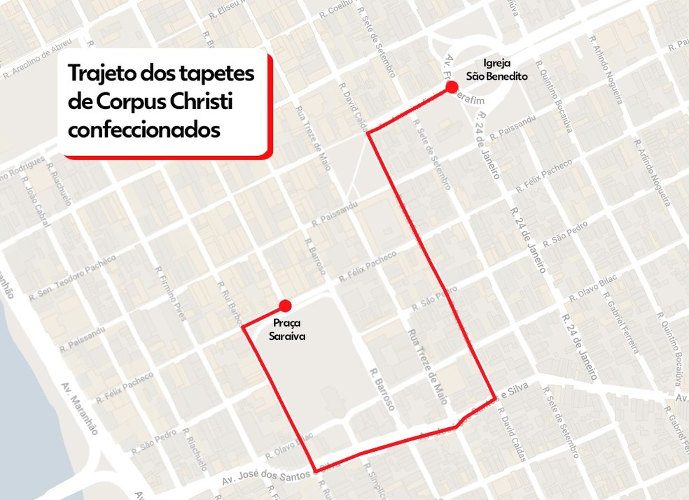 Mapa dos tapetes de Corpus Christi em Teresina — Foto: Adelmo Paixão/g1