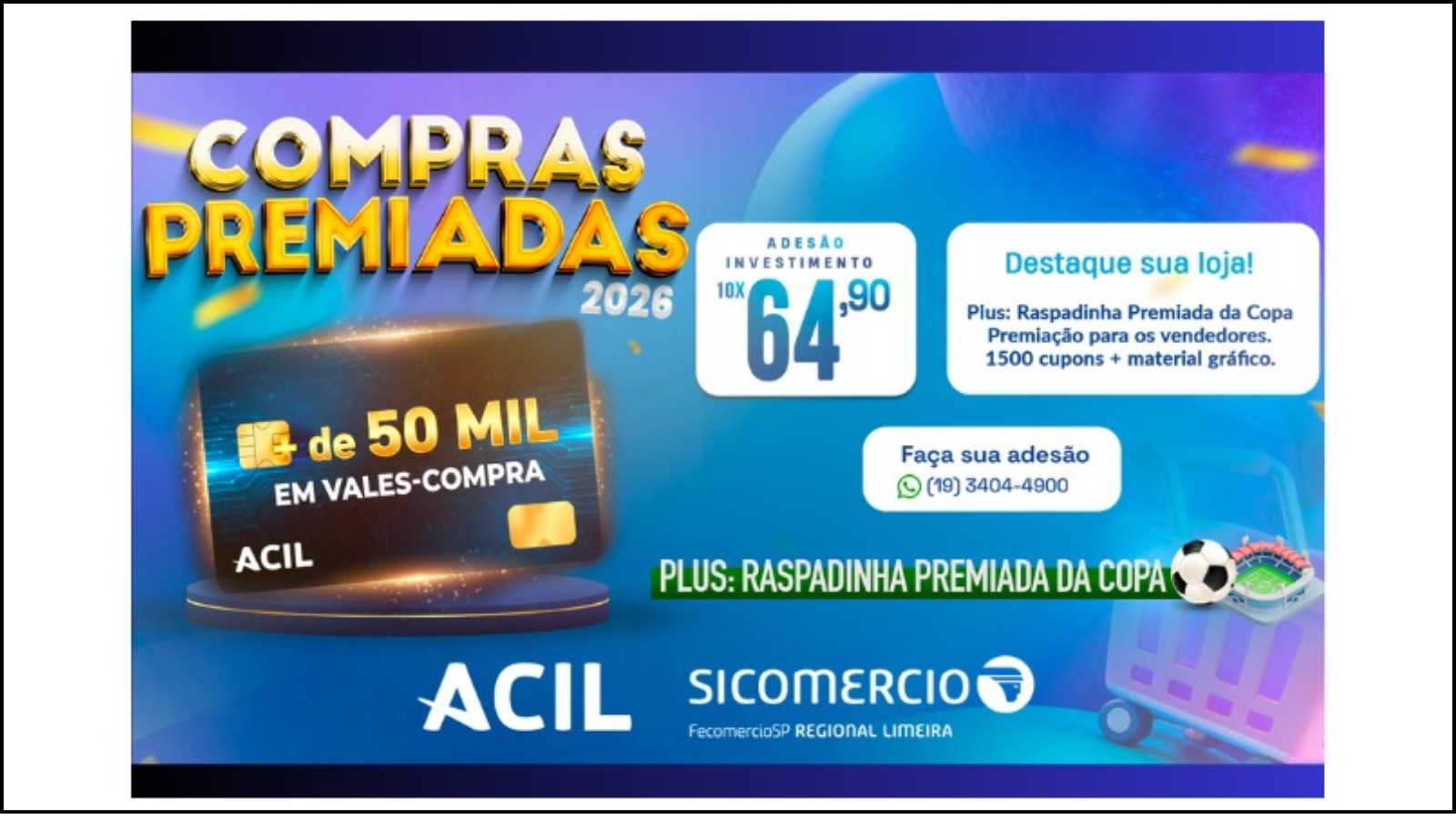 ACIL lança campanha Compras Premiadas 2026 com mais de R$ 50 mil em vales-compra