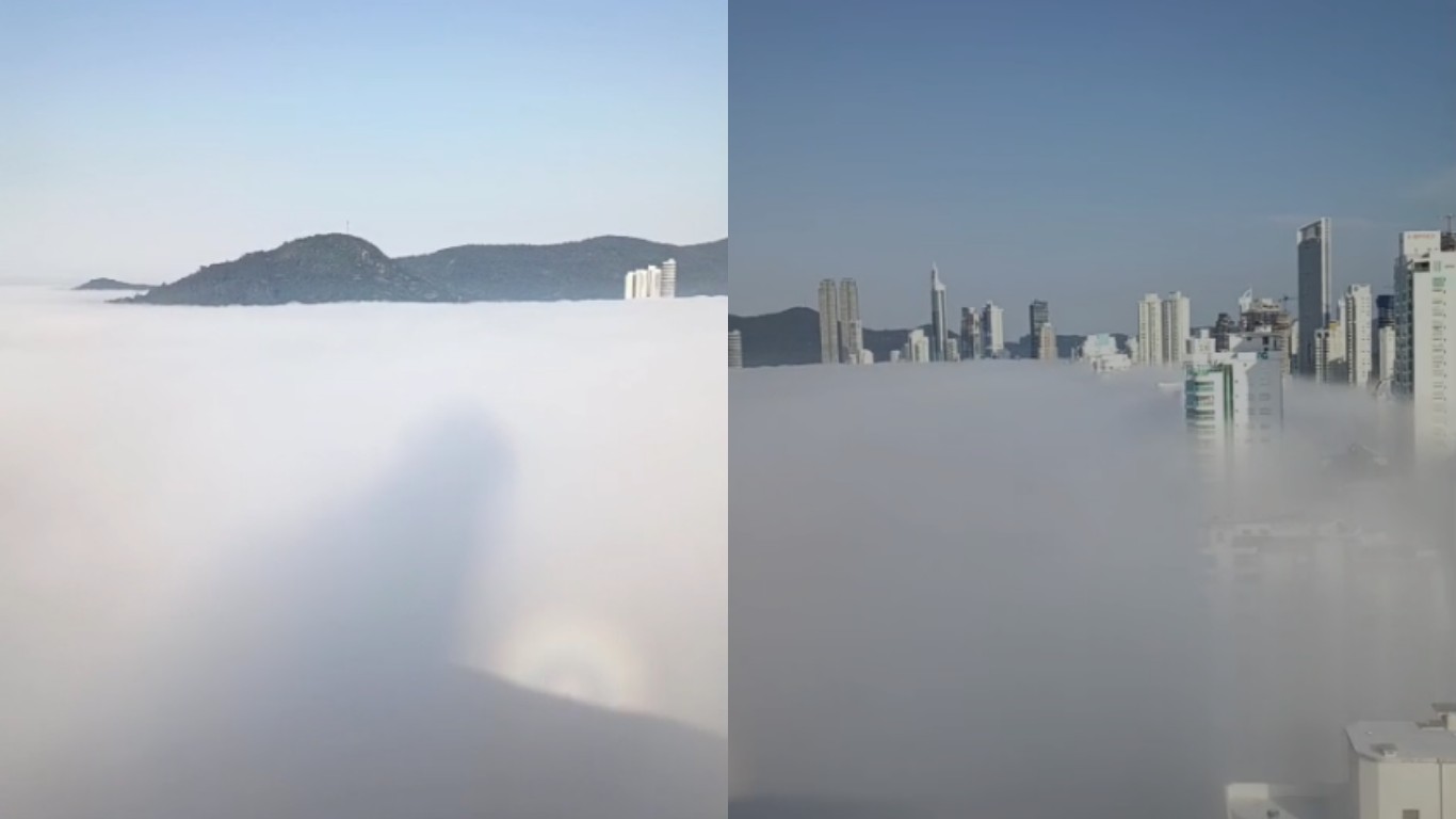 VÍDEO: nuvens 'engolem' arranha-céus e Balneário Camboriú 'some' durante   nevoeiro marítimo