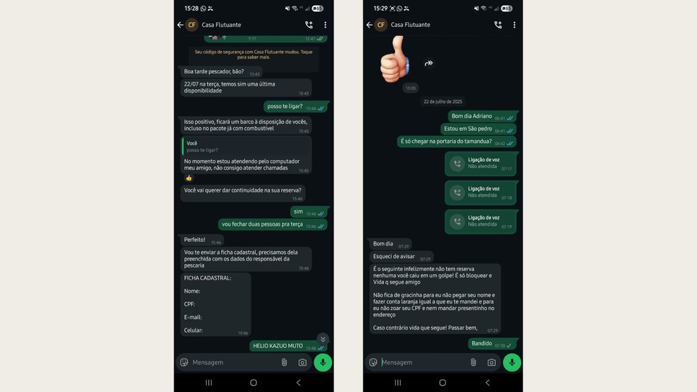 Conversa de cliente com os golpistas acaba em ameaça — Foto: Arquivo pessoal/Divulgação