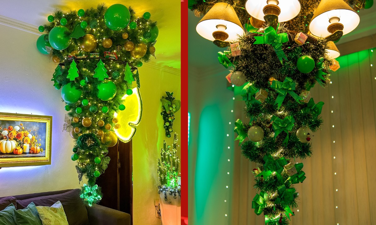 Corredor imersivo e até árvore de cabeça para baixo: casas viram ponto turístico na Bahia com decoração de Natal criativa